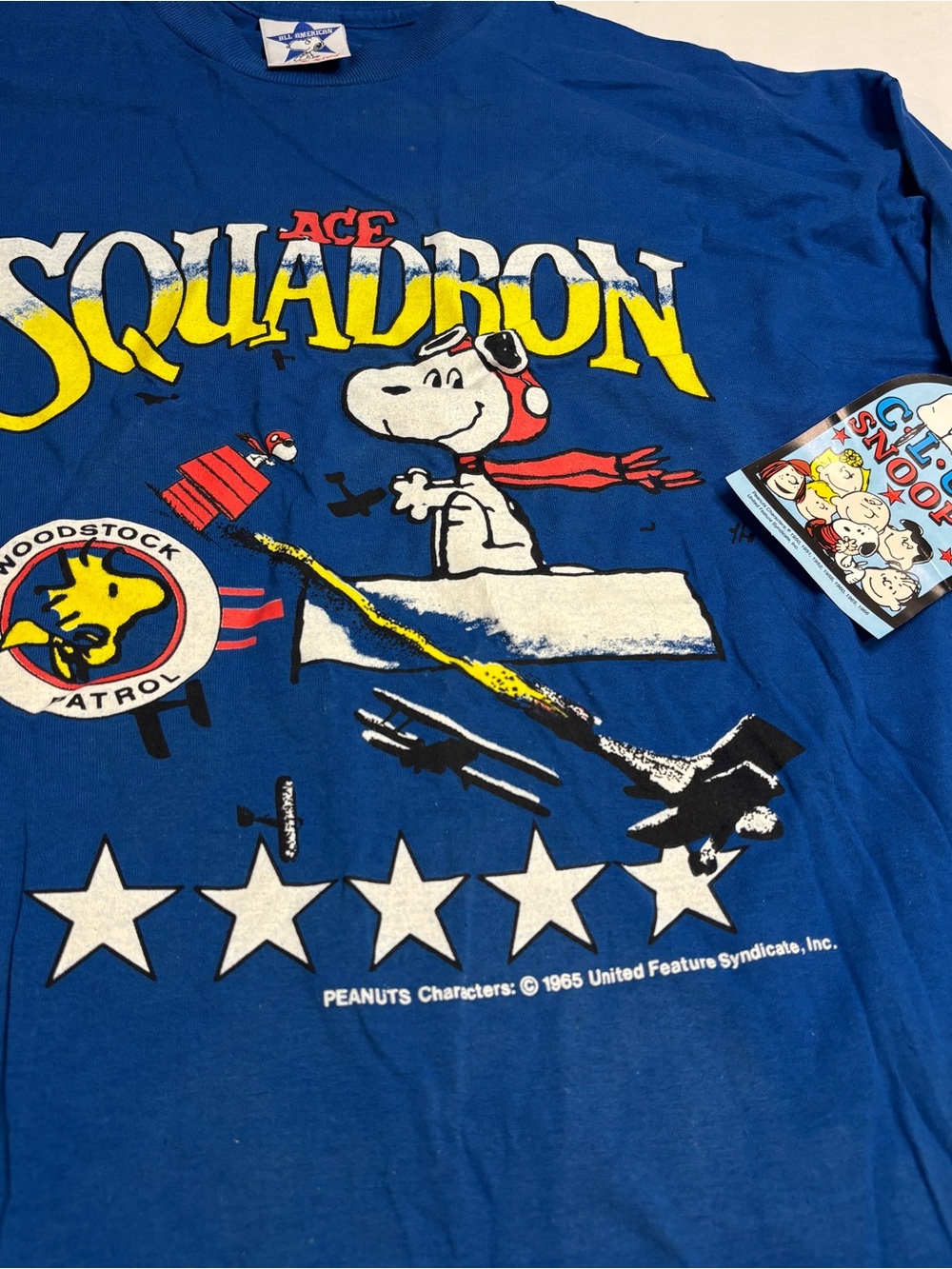 Vintage t shirt snoopy peanuts flying Ace Squadron Blue USA Large XL - Picture 4 of 12